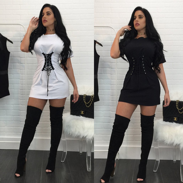 Maikun New Brand Fashion Round Collar Half Sleeve T-shirt for women bandage skinny above knee Dress for female
