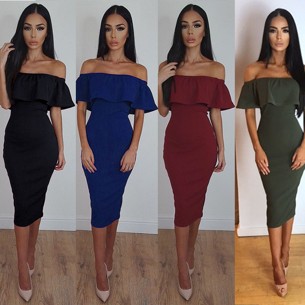 Maikun Brand New Sexy Lotus Leaf Neck Off Shoulder Dress for Women Fashion Short Sleeve Skirt