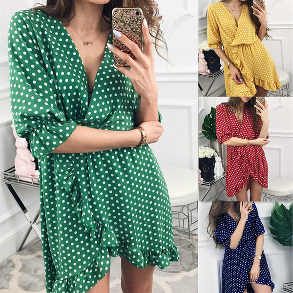Maikun Brand New Sexy V Neck Lotus Leaf Edge Dress for Women 4 Colors 4 Sizes