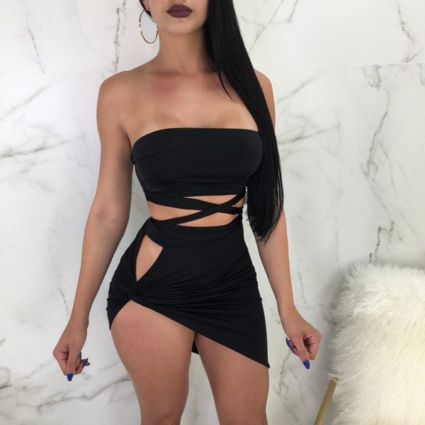 Maikun Sexy Breast-wrapped Skirt Suit Sexy Dress Irregular Short Skirt for Women 3 Colors 4 Sizes