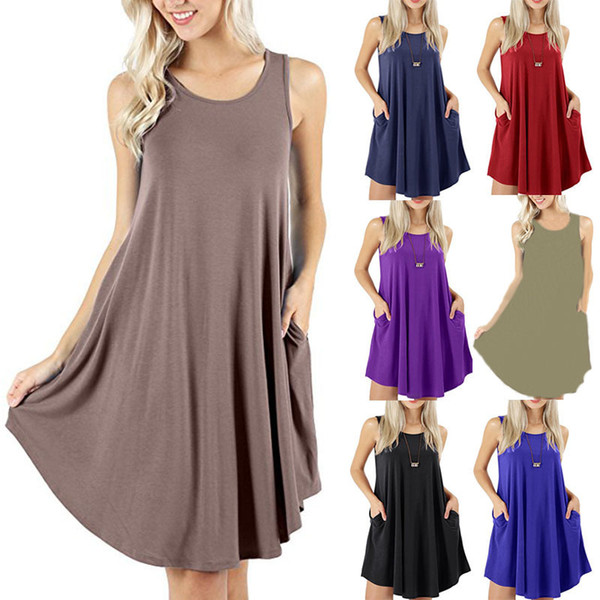Maikun Brand Casual Pure Color Vest T-Shirt Dress for Women Plus Size 6 Colors 5 Sizes