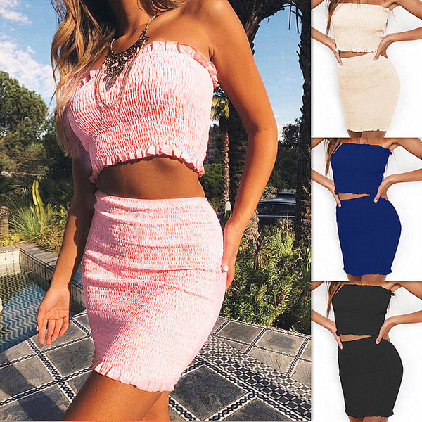 Maikun New Brand Sexy off shoulder strapless dress suit for women two sets 4 Colors 4 Sizes