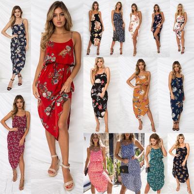 Hot Sale Floral Braces Skirt Spaghetti Shirt Dress Tank Top Skirt Flower Printing Gallus-Shirt Blouse Long Dresses