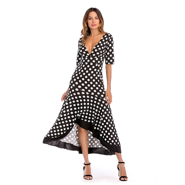 Irregular Ruffled Large Size Dress Deep V-neck Halter Polka Dot Dress Sexy Female Fashion Trend Popular jooyoo