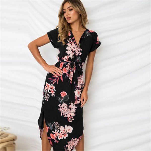 Spring And Summer Sexy V-neck Square Print Medium-length Dress Fashion Female Style Popular Trend High Quality jooyoo