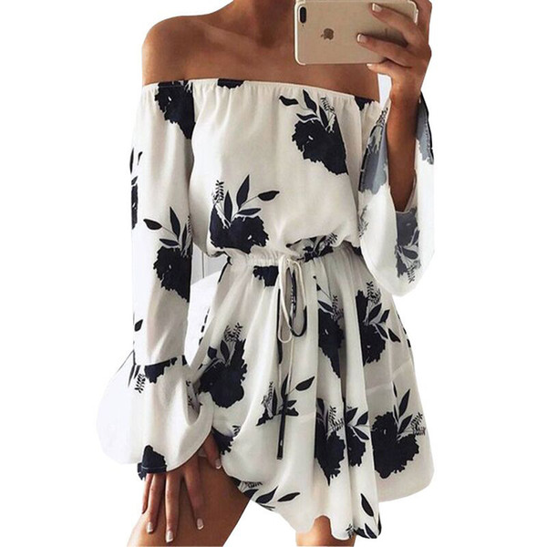 Spring And Summer Sexy Slash-neck Open Back Print Dress Fashion Female Style Popular Trend High Quality jooyoo