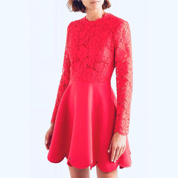 Designer Lace Dress Women Elegant Floral Ladies Runway Fashion Dresses Summer Casual Long Sleeve Stylish A-line Dress