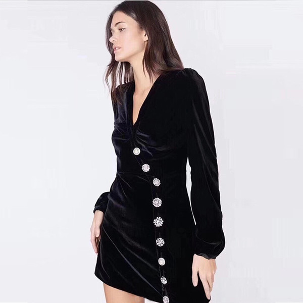 Fashion Dresses Women Runway New Style Spring Suede Dress Long Buttons Casual Mini Dress Bodycon