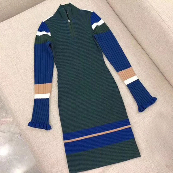 Sweater Dress Women Fashion New Striped Dress Bodycon Long Sleeve Designer Knee Length Knitted Dresses Female