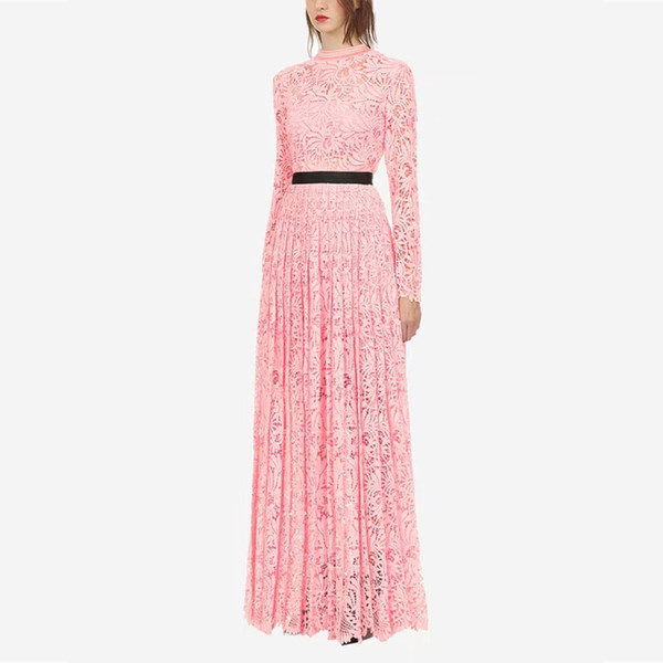 Pink Dresses For A Party Designer Autumn New Fashion Party Evening Lace Dresses Vestido Long Dress Open Back