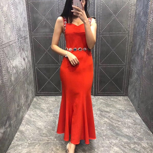 Runway Fashion Dresses Designer Elegant Long Dress Mermaid Women Autumn Strap Midi Dress Female Party