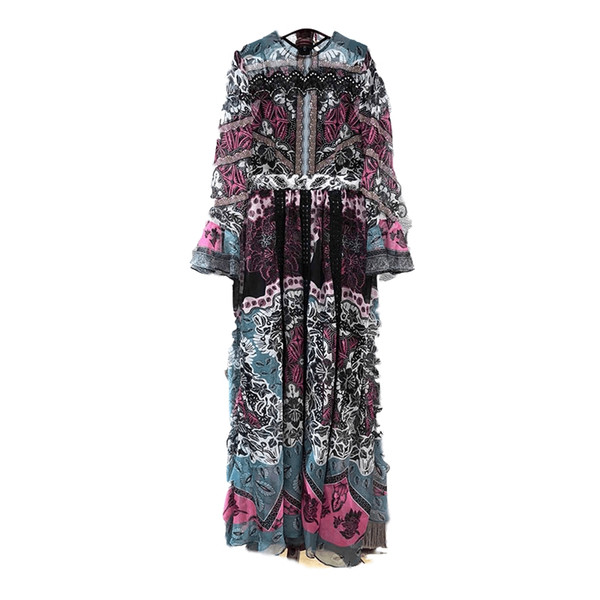 Ruffled Dress Butterfly Sleeve Spring New Fahsion Women Vestidos Dresses Casual Vintage Hollow Out Printed Dress Boho Long