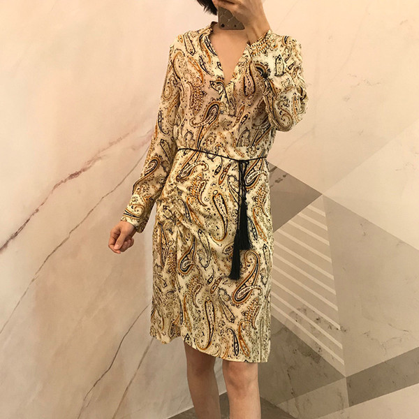 Runway Designer Dresses Women Party Blouse Dress Vintage Print Long Sleeve Straight Shirt Dress Ladies