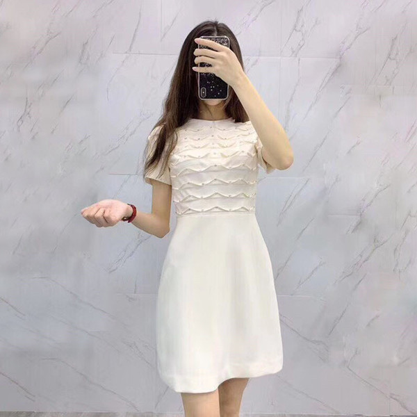 Fashion Dresses Elegant Brand Designer Fashion A-line Dress Solid Short Sleeve O-neck Party Dress Bodycon