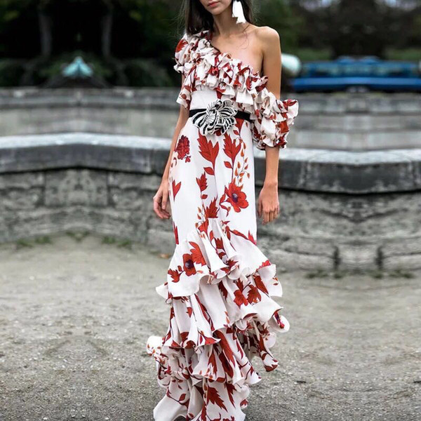 Style Dresses Boho Style Vintage Casual Fahsion Designer Sexy One Off Shoulder Dress Ruffles Woman Elegant Evening