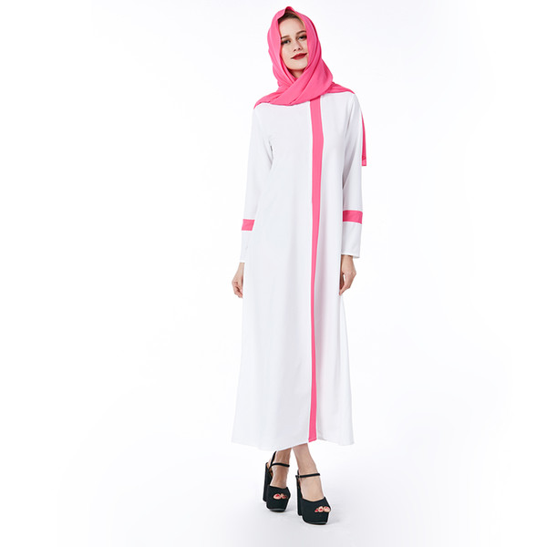 Beauty Garden Muslim White Women Dress Solid Plus Size Pink Scarf ZIipper Robe abaya islam Dresses Long sleeve Brand Dress