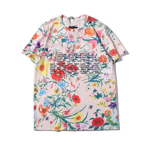 Women's designer T-shirt full of floral print men and women with the same paragraph loose wild round neck pullover short-sleeved t-shir