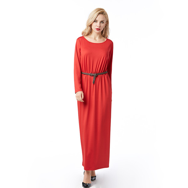 Beauty Garden women clothes plus size dresses women s best dress for womens Crew Neck Floor-length Long Sleeve Belt Black Wine Red Blue