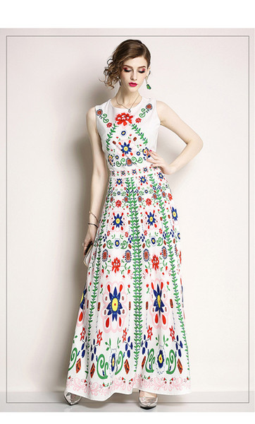 Women Floral Print Sleeveless Bohemia Dress Evening Gown Party Long Maxi Ladies Clothing Summer Sundress Casual Dresses