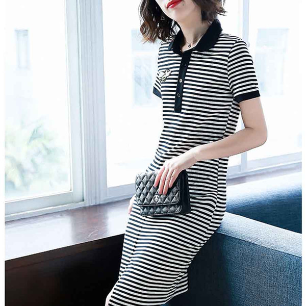 Summer Casual Dresses New Novelty Dress Wholesale Sexy Women T Shirt Short Sleeve T Shirts Fashion Lapel Striped Dress