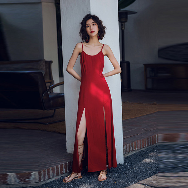 Summer Big Red Vintage Dresses Fashion High Waist Fork Sling Casual Dresses for Petite Women Beach Dresses for Cheap Jumpsuits Long