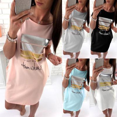 3XL Summer Cotton T shirt Dress Side Pocket Printing Skirt Breathable Medium Length Short Skirt Hot Sale A-line Skirt