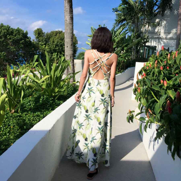 Summer Style Floral Print Maxi Dresses Women Beach Club Casual Loose Chiffon Sleeveless V Neck Long Elegant Bohemian Dress