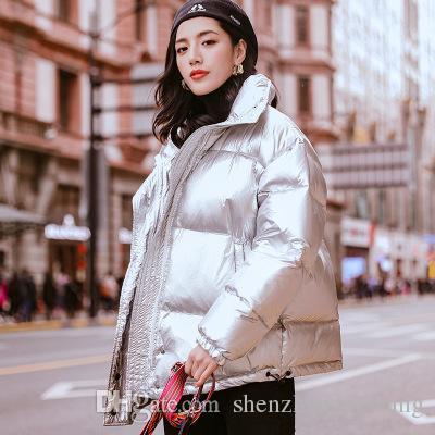 New Arrival Street Style Silver Winter Warm Outwear Down Jacket Stand Collar Puffer Outfit Warm Parka Loose Fashion Free DHL