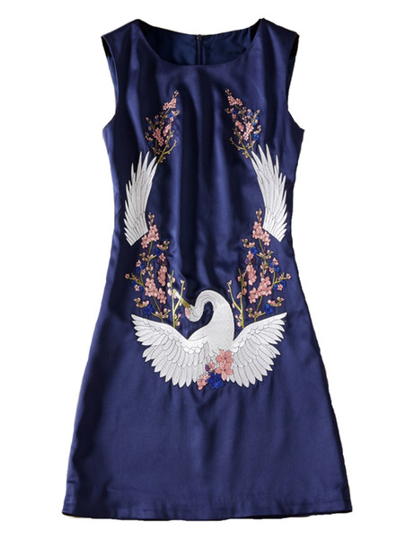 Vintage Embroidery Women Sheath Dress Sleeveless Dresses 04K599