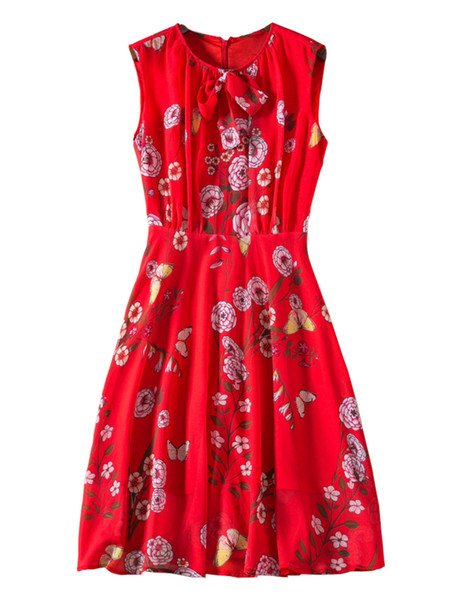 Flower Print Women A-Line Dress Sleeveless Casual Dresses 04K824