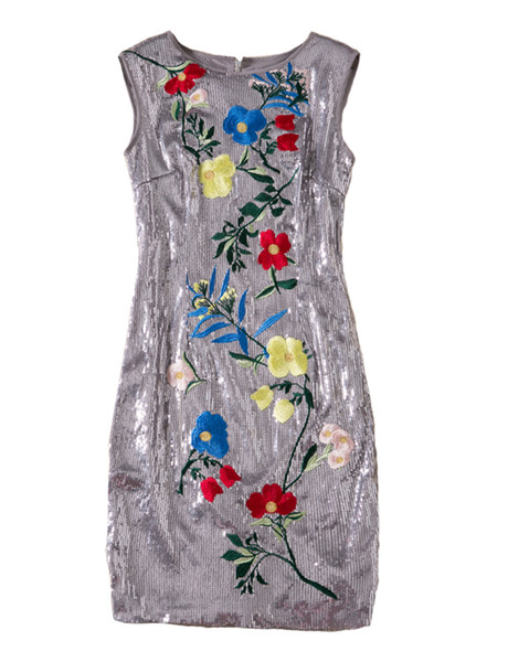 Luxury Women Sequins Sheath Dress Fashon Embroidery Sleeveless Dresses 04K844