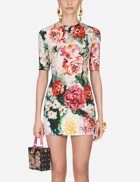 Luxury Women Floral Print Sheath Dress Short Sleeve Casual Dresses 04K871