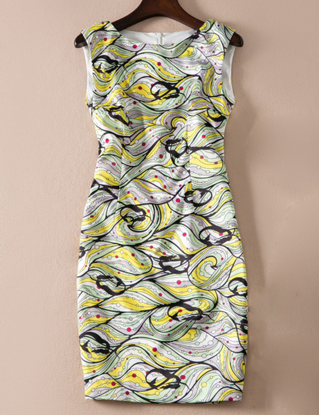 Fashion Print Women Sleeveless Sheath Dress Sleeveless Casual Dresses 05K836