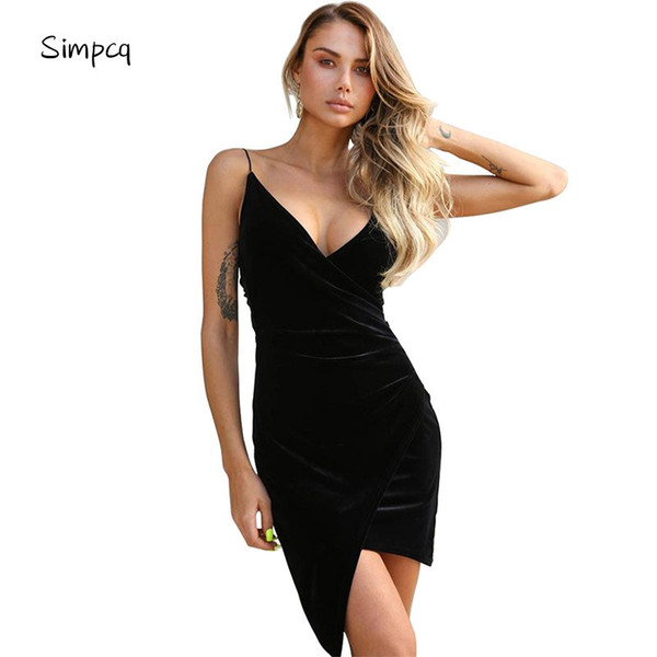 Simpcq Summer Sexy Veour Women's Dress A-Line Vestidos Solid Spaghetti Srrap Backless Dress V-Neck Lace-up Mini Dress