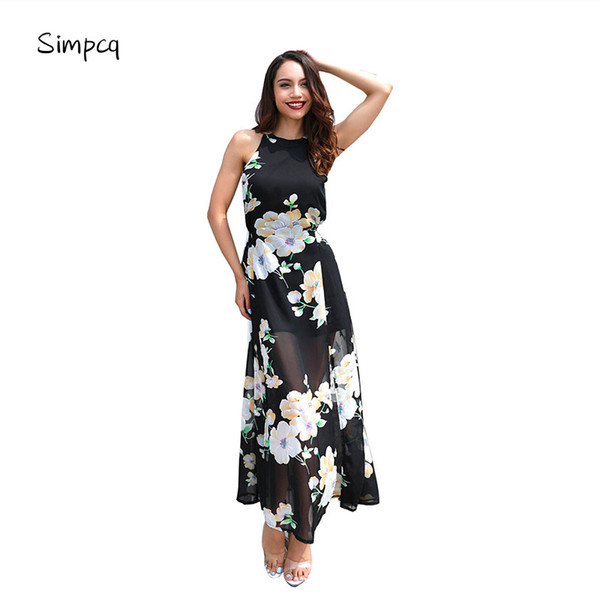 Simpcq Printed Swing Dress Summer Dresses Spring Multicolor Printed Flowers Printed Bracelet Bell Sleeve Dress 81618