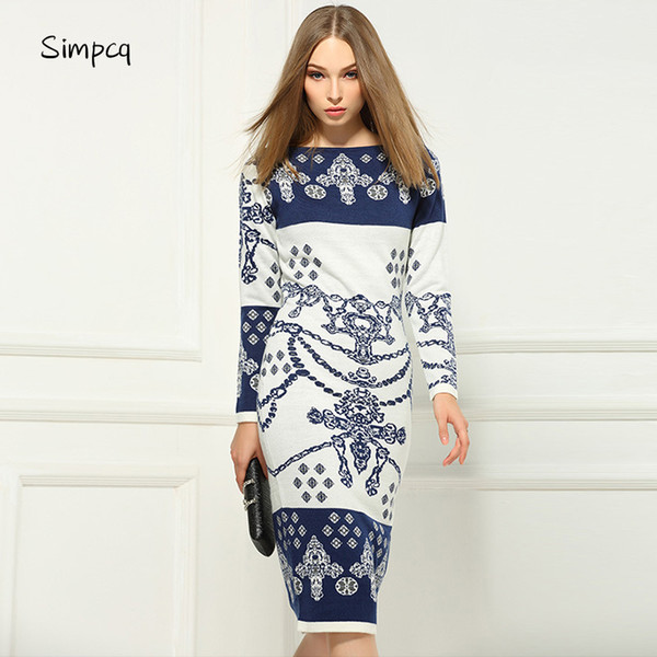 Full Slash Neck Straight Ankle-length Real New Vestidos De Fiesta Maxi Dress Charm Women Dress Sweater Long Sleeve Hip