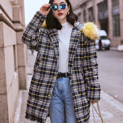 Woman Plaid Clothing Winter Warm Outwear Long Duck Down Jacket Thick Hooded Fur Collar Puffer Sweethearts Outfit Warm Parka Free DHL