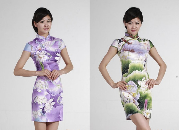 Shanghai Story high quality qipao Chinese tranditional qipao traditional chinese style dress cheongsam lotus printed qipao dress 2 color