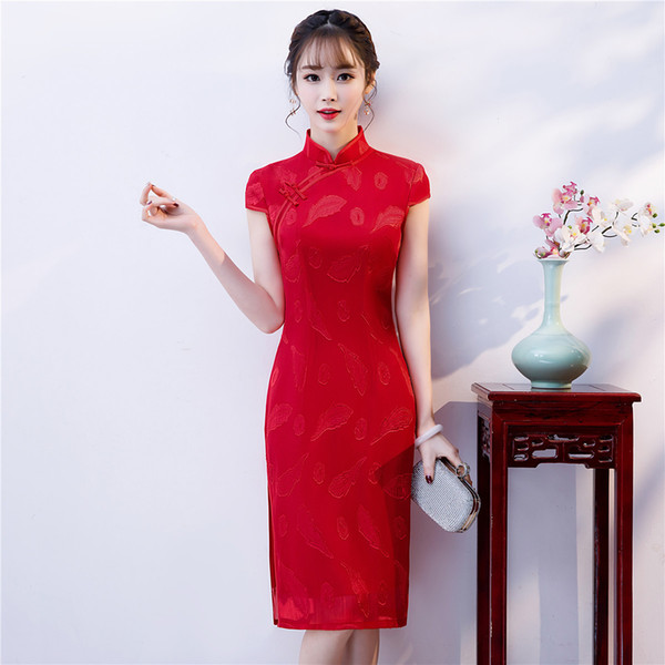 Shanghai Story 2022New Sale Short sleeve Lace Long cheongsam Red Lace Qipao chinese dress Oriental Dress Party Dress