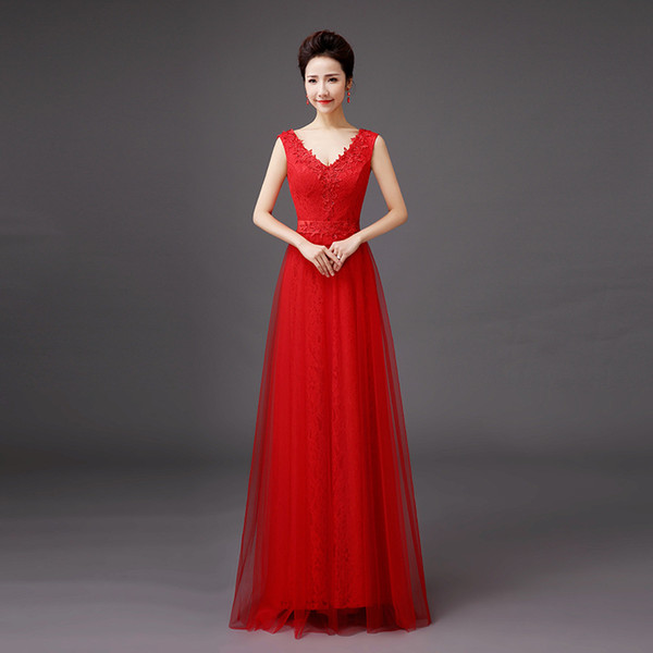 Shanghai Story V Neck Dress Festival Dresses Long Lace Evening Dress Red