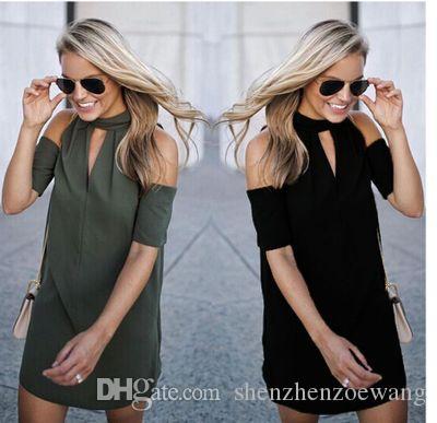 2018 Hot Sale Women's High Quality Summer Sexy Halter Off Shoulder Everyday Dresses Mid Dresses Free Shipping