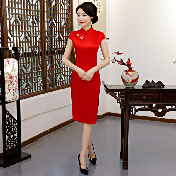 Shanghai Story Red Qipao Chinese Dress Short Sleeve Solid Cheongsam Chinese Traditional dress Chinese Woman's Clothing