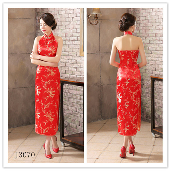 Shanghai Story long Halter cheongsam Rayon Qipao Chinese cheongsam qipao dress chinese traditional clothing oriental dresses Long Qipao