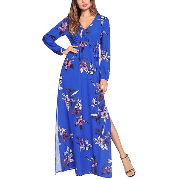 BOFUTE New European American women's long sleeved high waist print dress