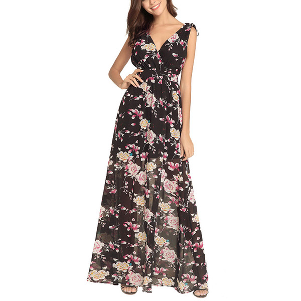 BOFUTE New European American women High waist Thin Slim Printed Chiffon Dresses B1580