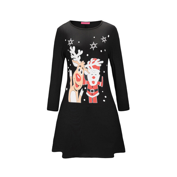 BOFUTE New Europe America Women's Clothing O-Neck Printing Skirt Christmas Clothing Long Sleeve Dress 1256