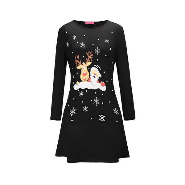 BOFUTE New Europe America Women's Clothing O-Neck Printing Skirt Christmas Clothing Long Sleeve Dress 1260