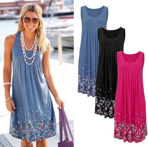 New Style Summer Dress Sleeveless Floral Print Casual Women Dress Above Knee A Line Women Short Beach Dresses