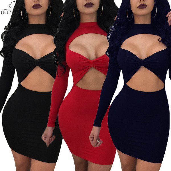 Plus Size Sexy Fashion Autumn Winter Long Sleeve Dresses Hollow out Bodycon Dress Women Party Casual Bodysuit Evening Mini Dress Vestidos