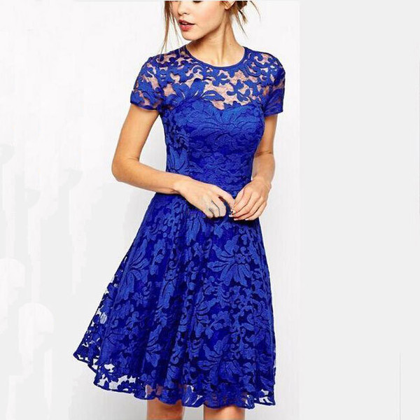 Buyter(TM) Hot New European And American Women's Fashion Round Neck Hollow Out Short Sleeve Lace Cute Temperament Elegant Dress